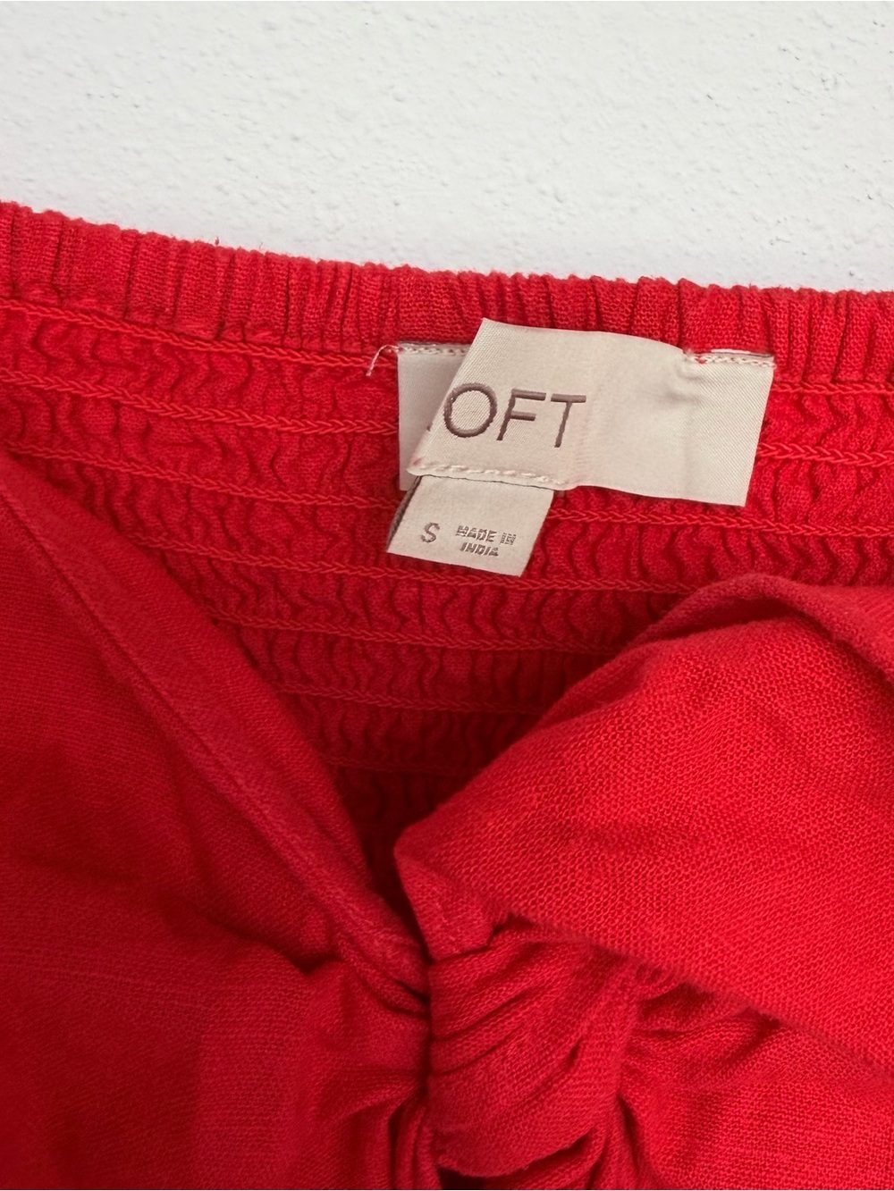 LOFT Red Linen Blend Tie-Front Bow Smocked Back Cami Tank Top Top Size Small - Picture 4 of 7